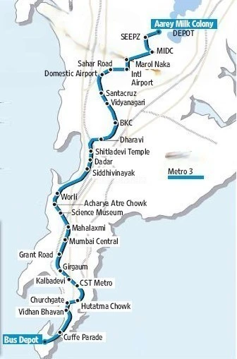 Line-3 of Mumbai Metro Route Map